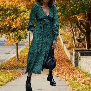 NWT Karenbritchick The Drop M green/black zebra midi dress with pockets